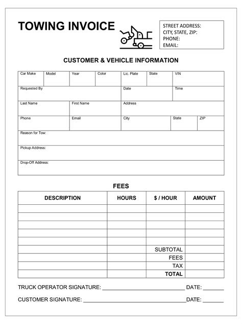 Printable Tow Truck Receipt Template